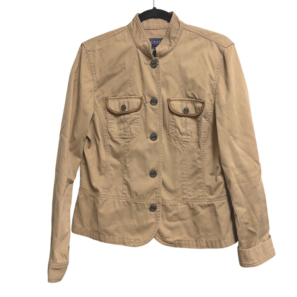 Ralph Lauren Chaps Tan Cotton‎ Twill Utility Military Jacket Button Front L